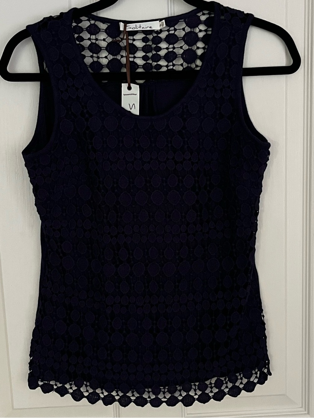 Solitaire Navy Crochet Overlay Tank Top